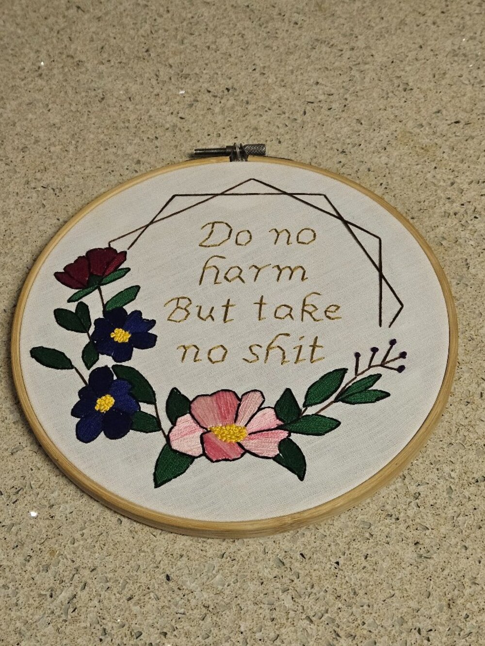 Do No Harm Handmade Embroidery Hoop